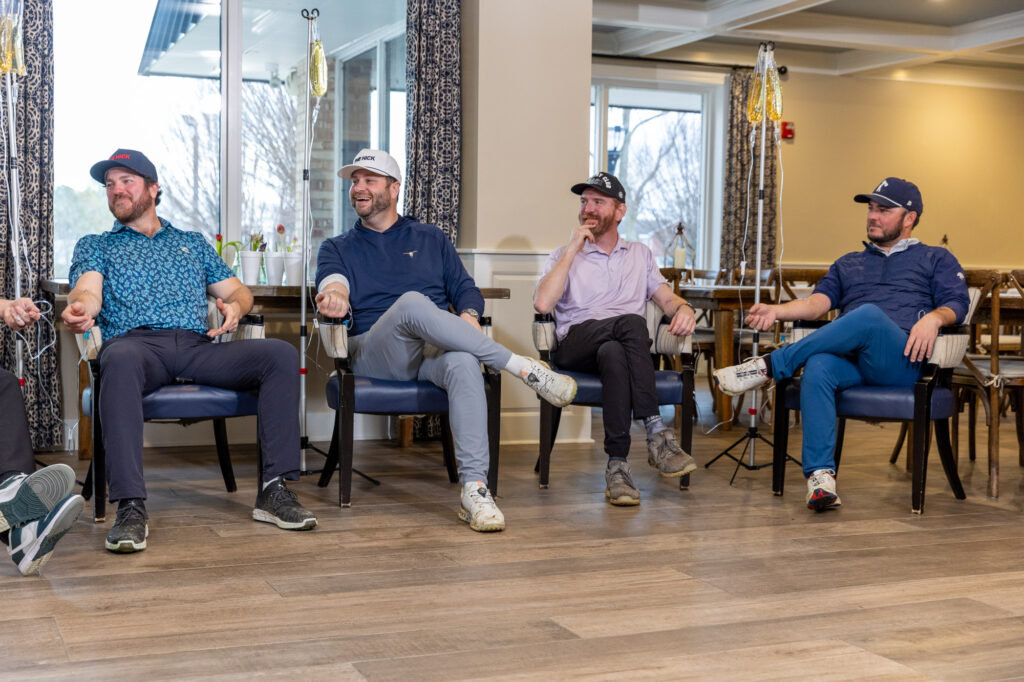 A group of friends relaxes and talks while receiving an intravenous immune system booster in Hendersonville, TN